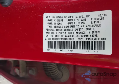 2017 Honda Accord Sport Se из США, поврежденный, VIN 1HGCR2F15HA001862